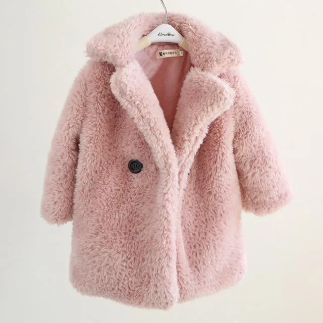 2-12 Years Children Fur Coat Baby Warm Jacket Girls Long Overcoat Winter Kids girls Casual Supplier