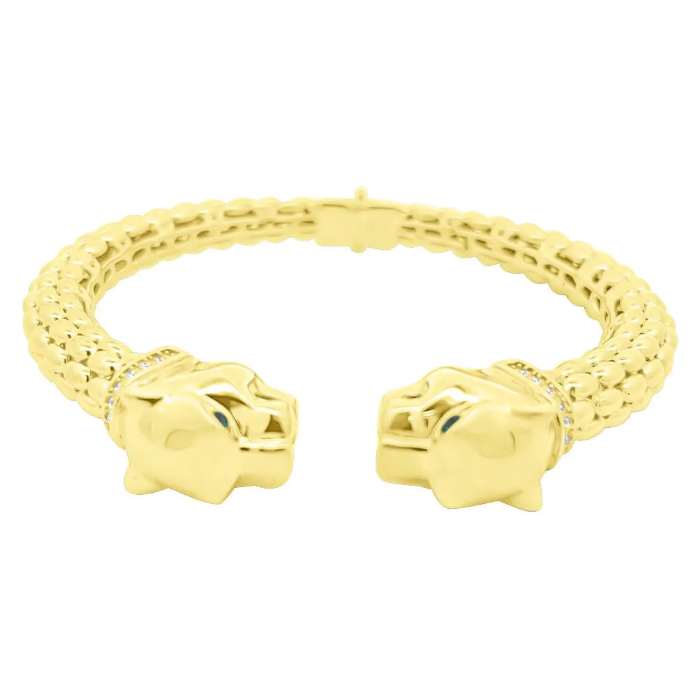 2 Tiger CZ Solid 10K Gold Women's Bangle