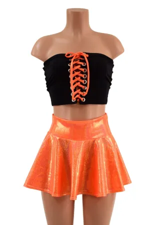 2PC Orange and Black Top and Skirt Set