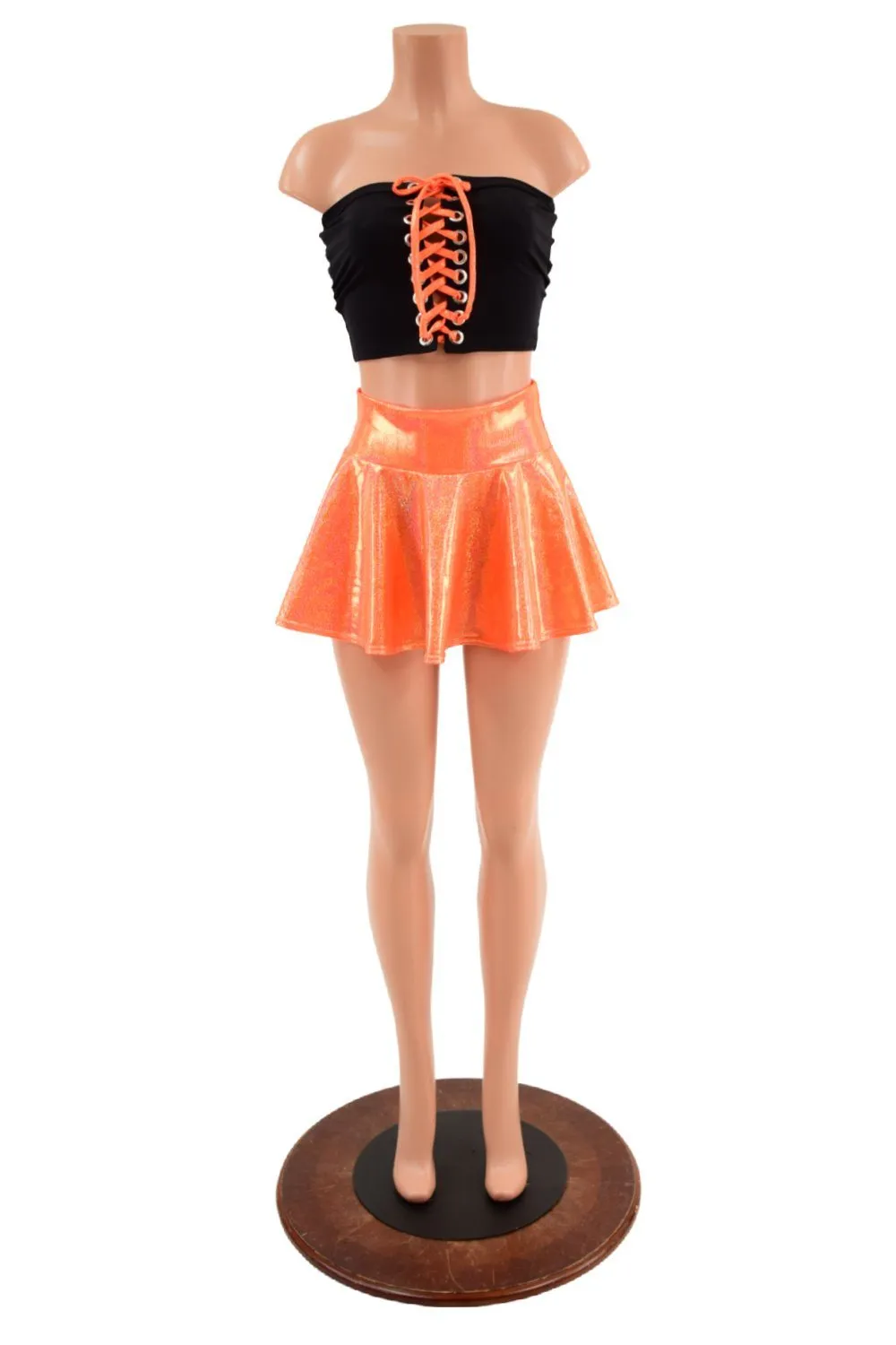 2PC Orange and Black Top and Skirt Set