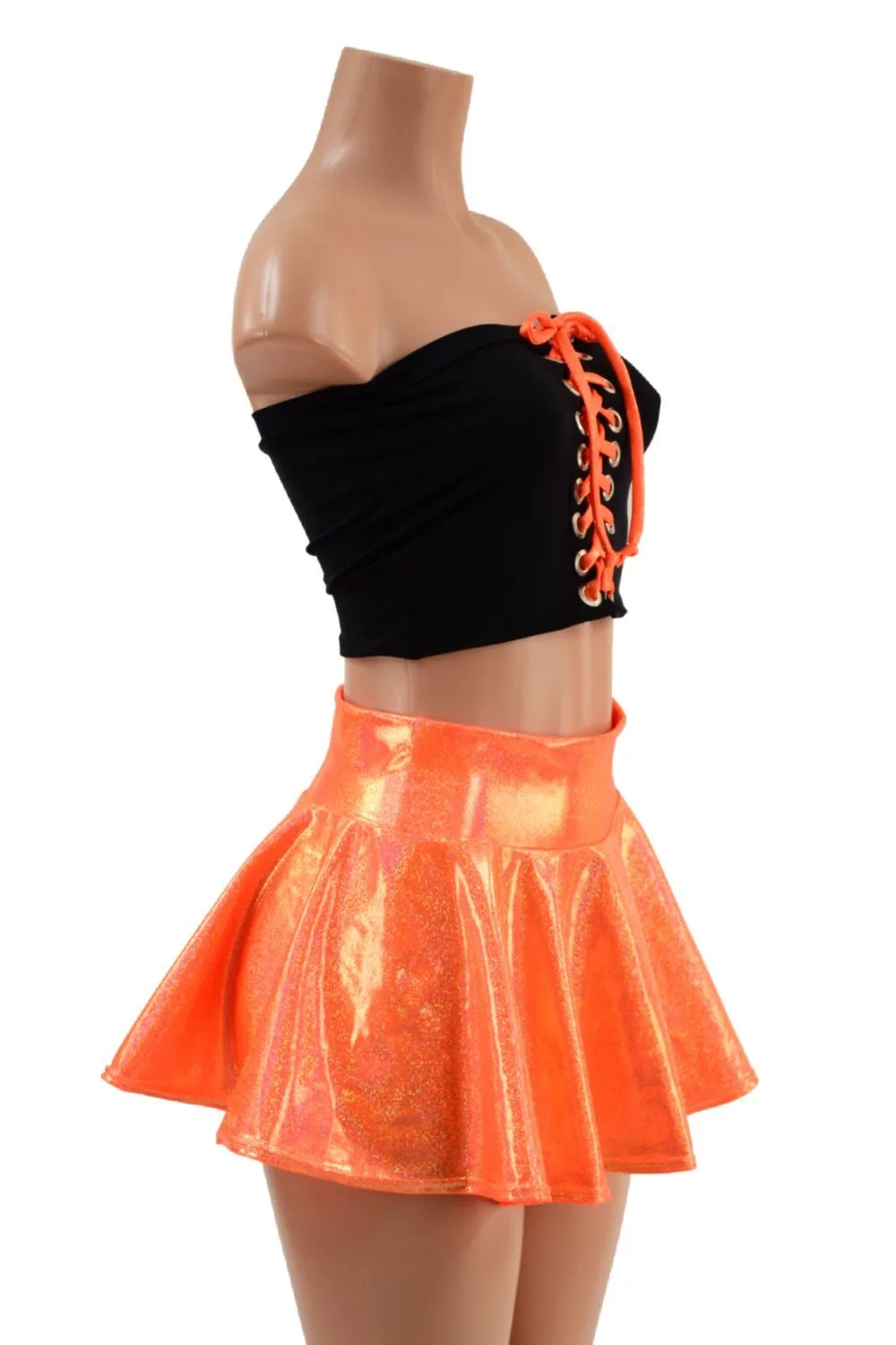 2PC Orange and Black Top and Skirt Set