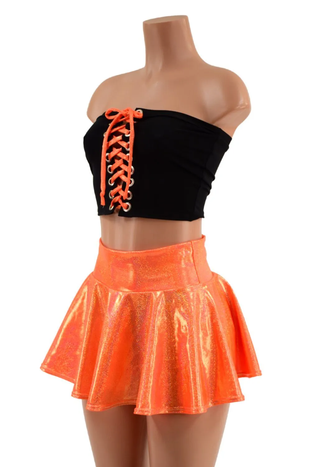 2PC Orange and Black Top and Skirt Set