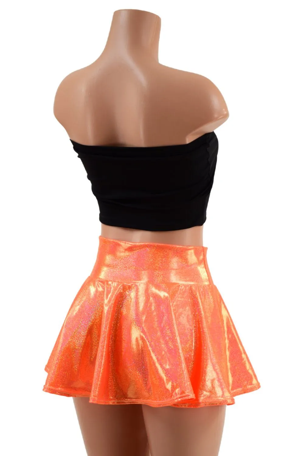 2PC Orange and Black Top and Skirt Set