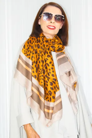 Animal Print Contrast Colour Scarf in Orange/Beige