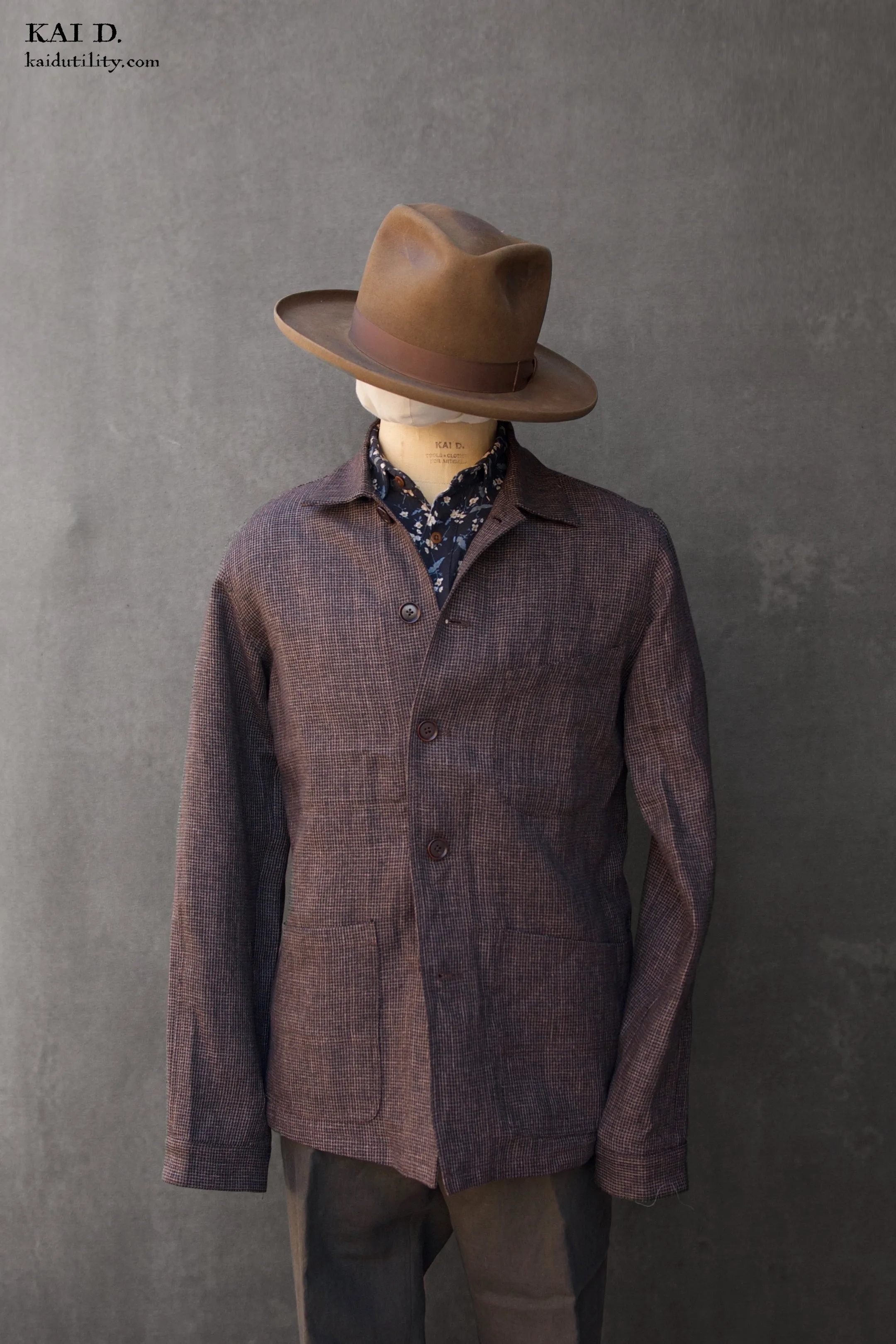 Architect Jacket - Brown Houndstooth Linen - S, M, L