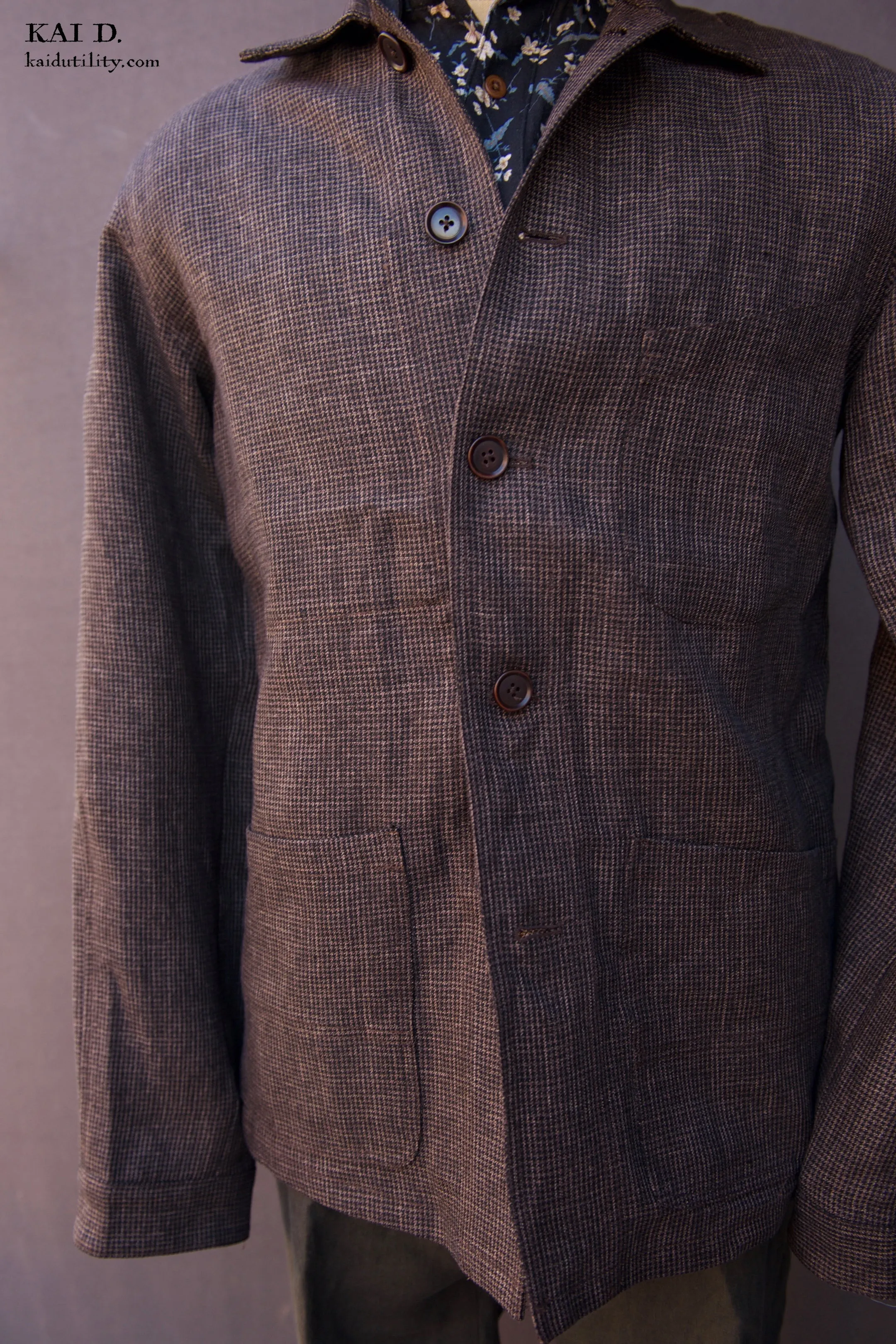 Architect Jacket - Brown Houndstooth Linen - S, M, L