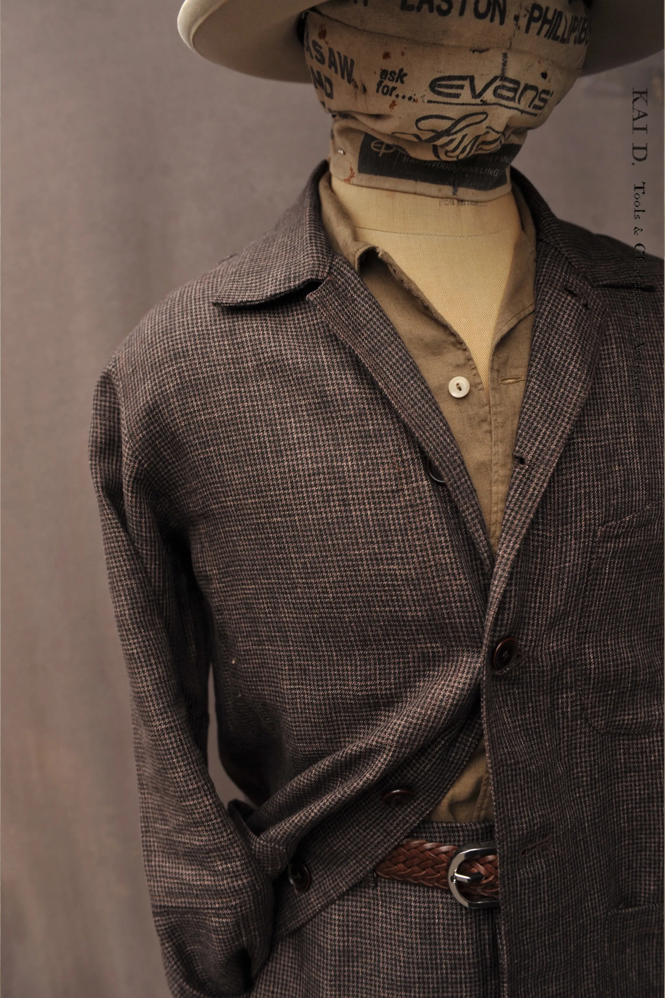 Architect Jacket - Brown Houndstooth Linen - S, M, L