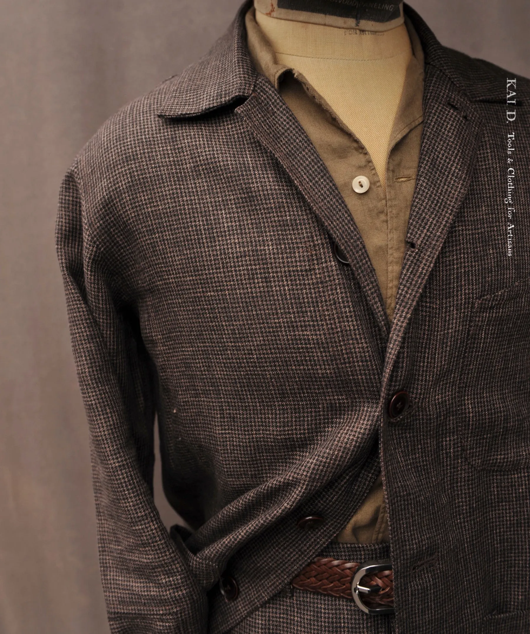 Architect Jacket - Brown Houndstooth Linen - S, M, L