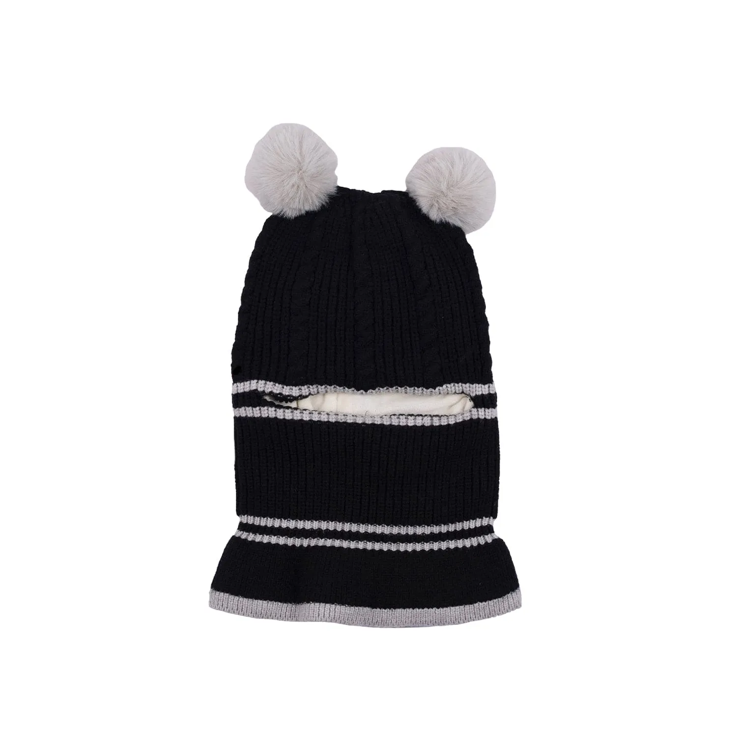 Baby Moo Pom Pom Winter Monkey Woolen Cap - Black, White