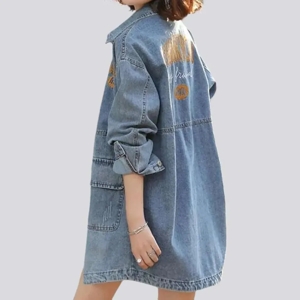 Back print women's denim coat