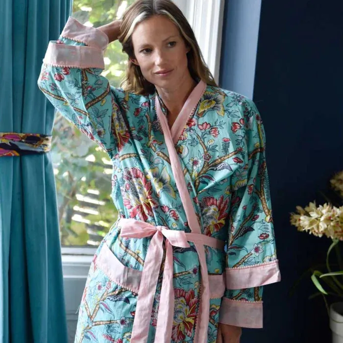 Blue Orchid Print Dressing Gown