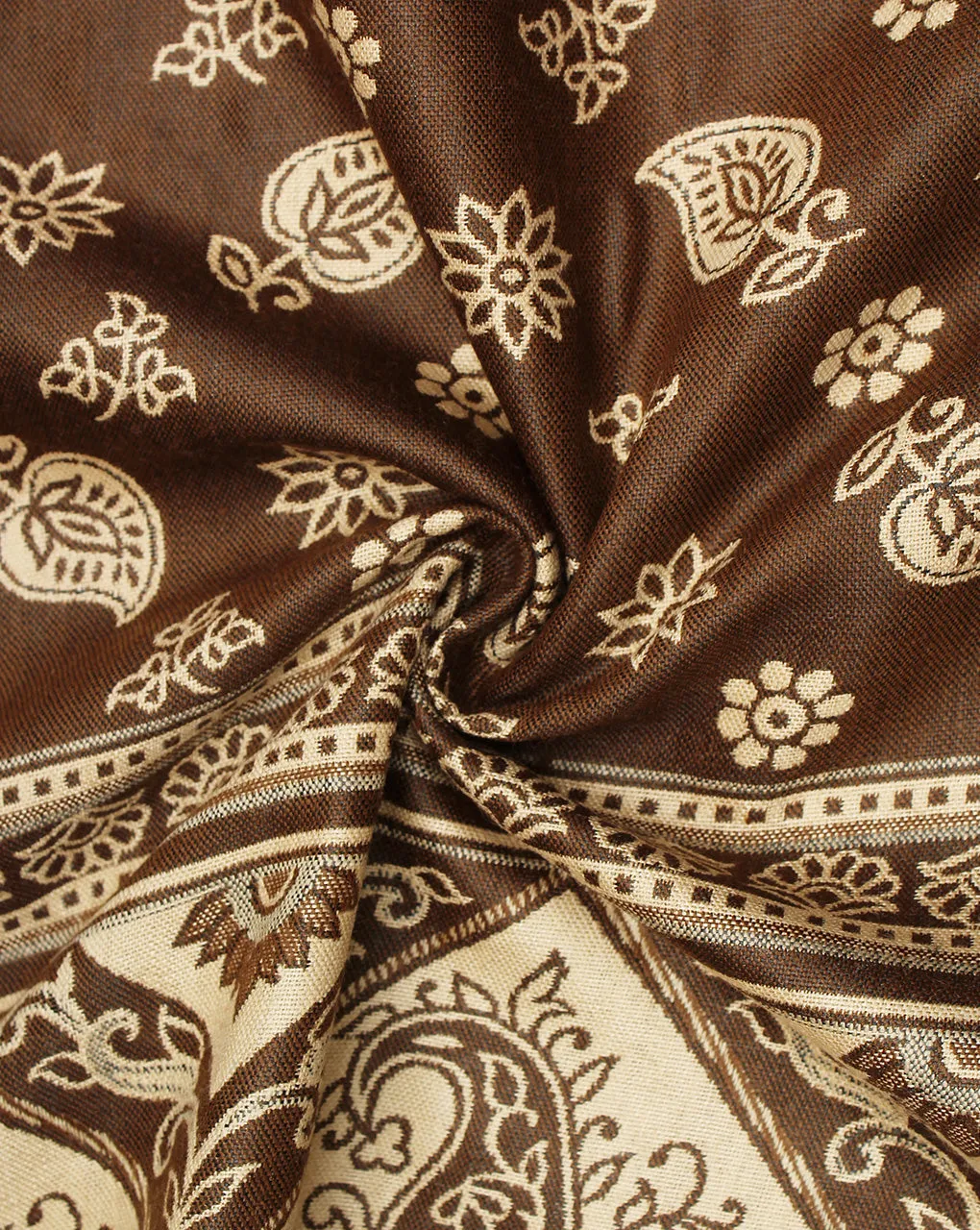 Brown And Cream Floral Design Acrylic Woolen Fabric