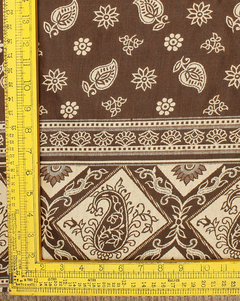 Brown And Cream Floral Design Acrylic Woolen Fabric