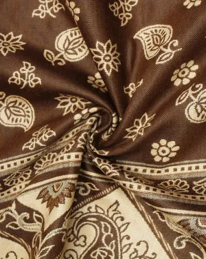 Brown And Cream Floral Design Acrylic Woolen Fabric