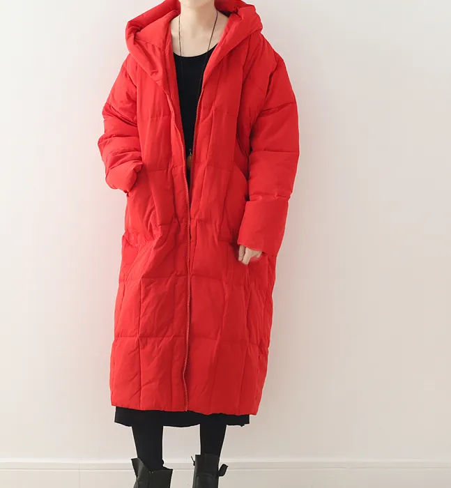 Casual Long Hooded Puffer Coat Loose Winter Coat Women Down Coat 2100