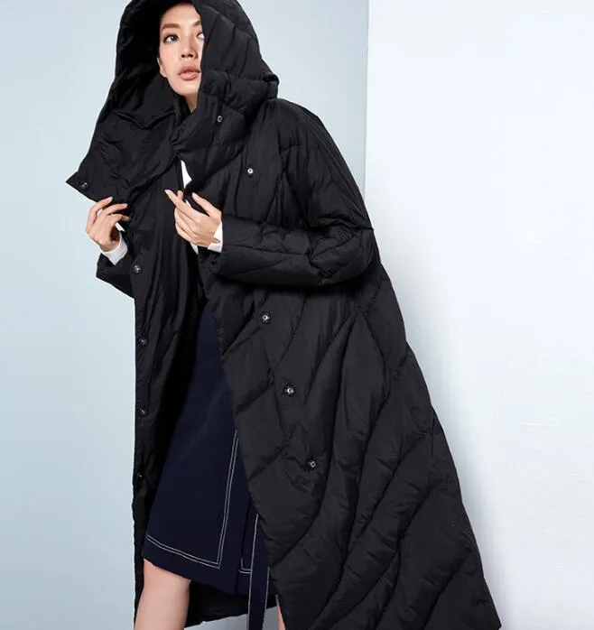 Casual Long Hooded Women Winter Thick 90% Duck Down Jackets Warm Down Coat