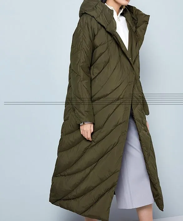 Casual Long Hooded Women Winter Thick 90% Duck Down Jackets Warm Down Coat