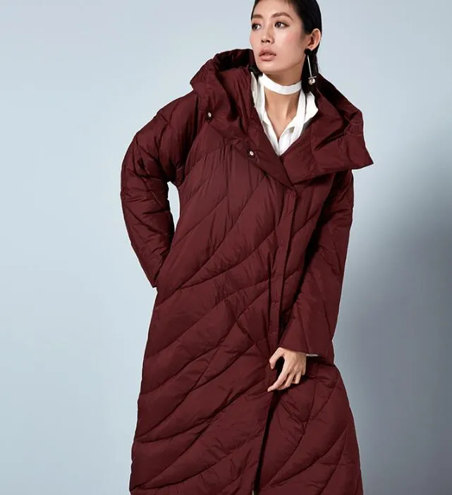 Casual Long Hooded Women Winter Thick 90% Duck Down Jackets Warm Down Coat