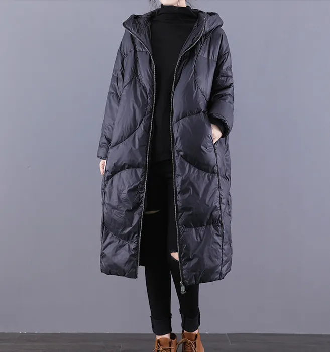 Casual Long Puffer Coat,Hooded Winter Women Down Jacket 2233