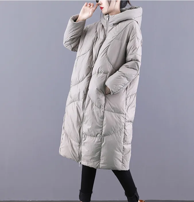 Casual Long Puffer Coat,Hooded Winter Women Down Jacket 2233