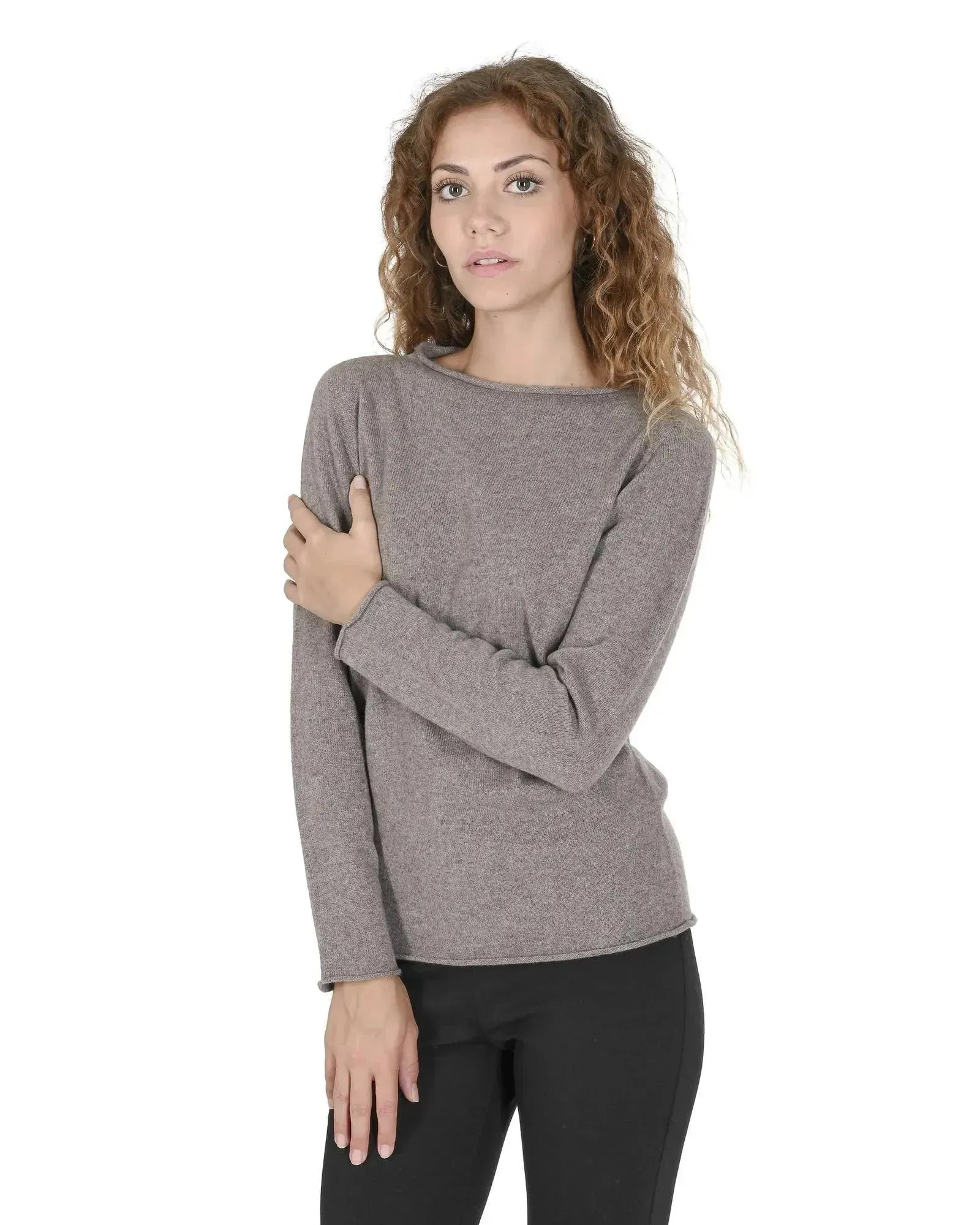 Crown of Edinburgh Cashmere Women's Cashmere Boatneck Sweater in Taupe - XL