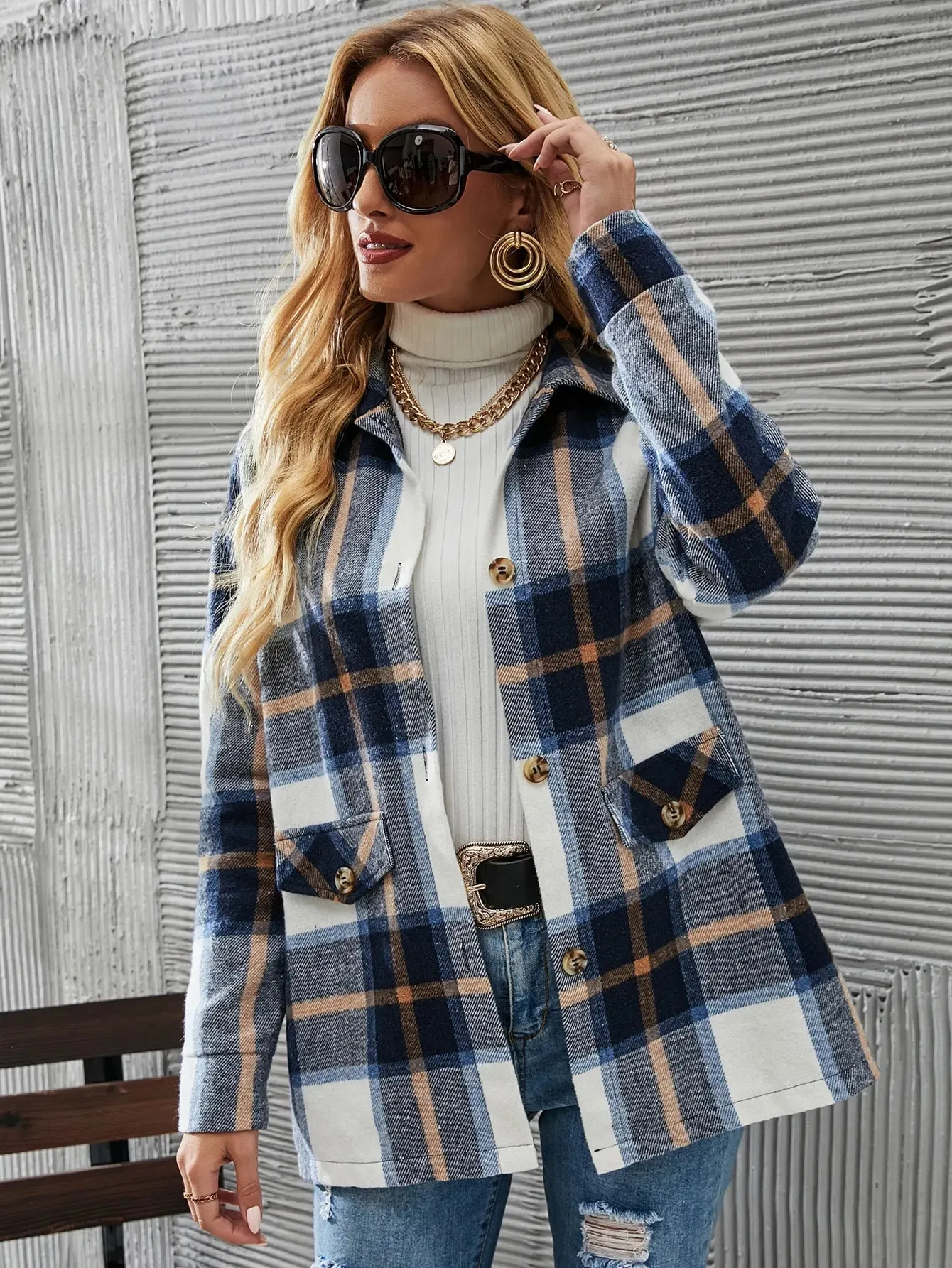 European American Cross-border Fashionable Elegant Plaid Printed Stylish Coat