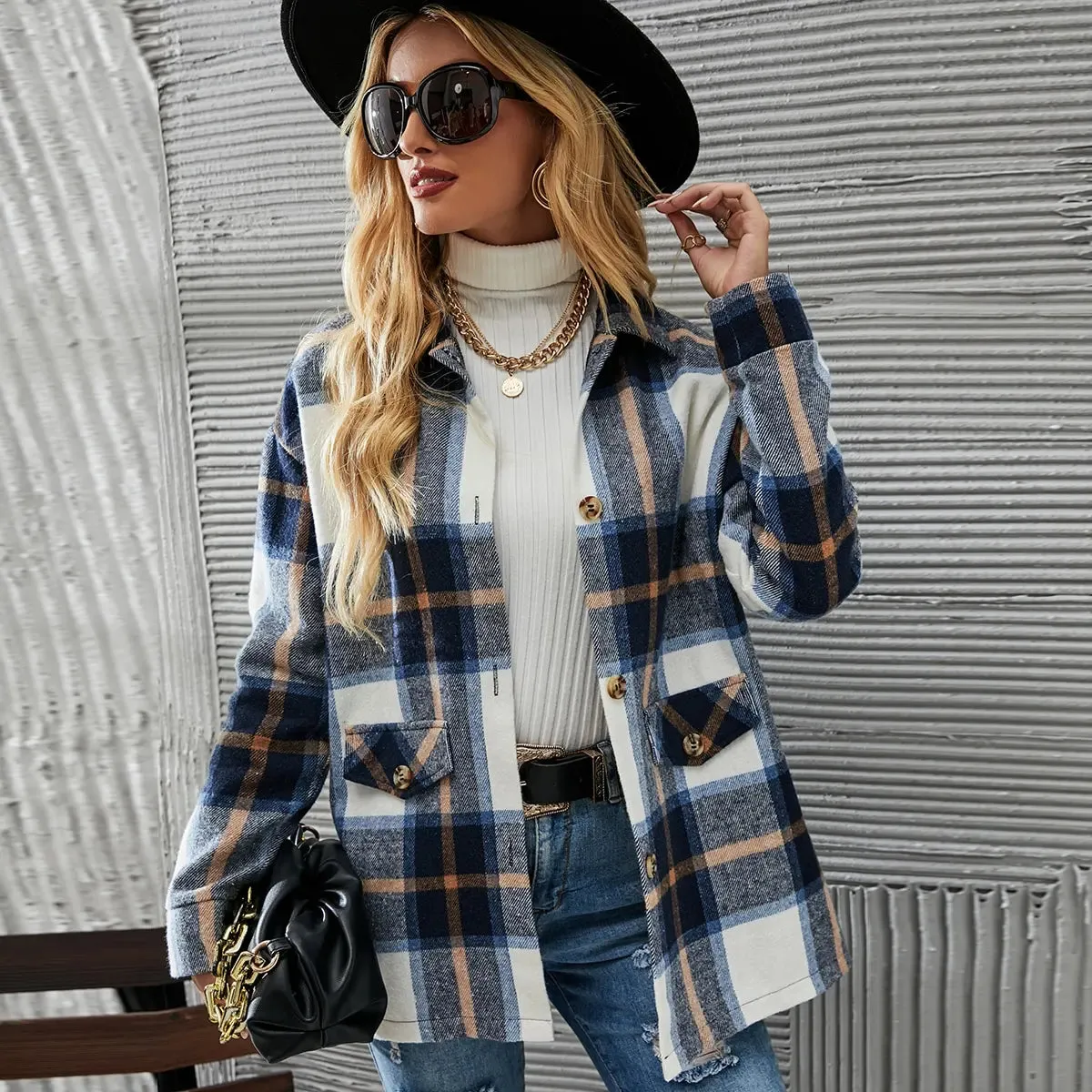 European American Cross-border Fashionable Elegant Plaid Printed Stylish Coat