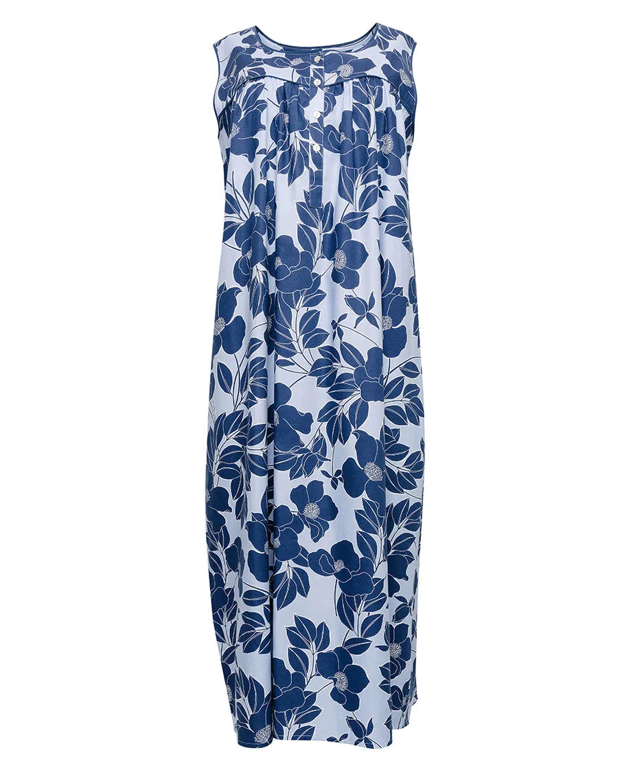 Evette Blue Floral Print Long Nightdress