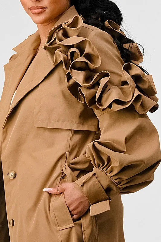 FALL TRANSTION FLORAL SLEEVE TRENCH COAT