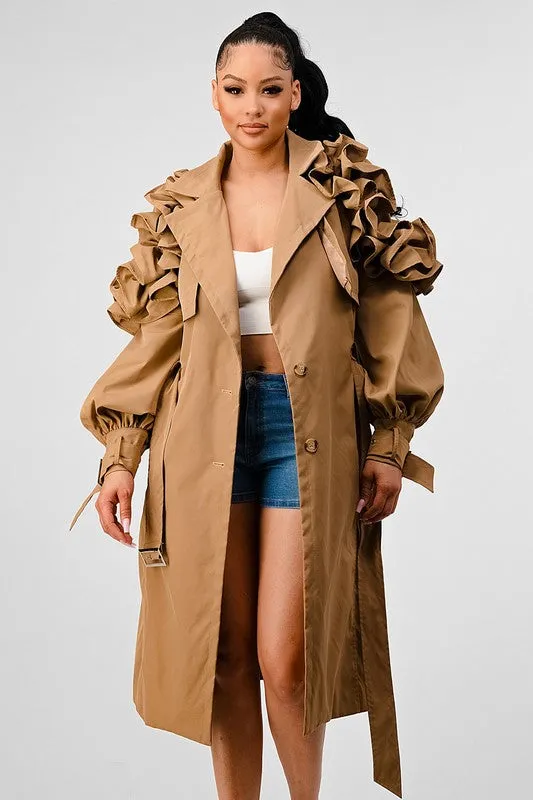 FALL TRANSTION FLORAL SLEEVE TRENCH COAT