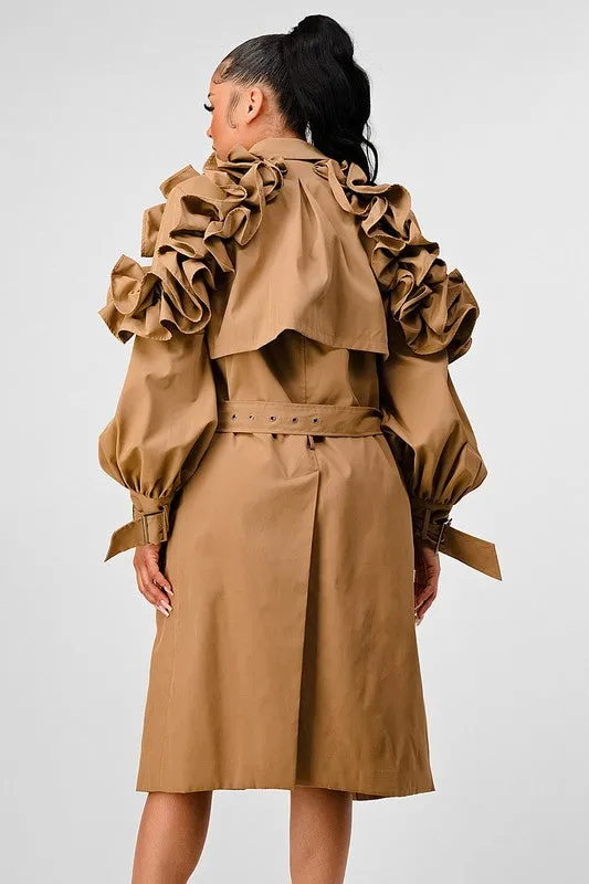 FALL TRANSTION FLORAL SLEEVE TRENCH COAT