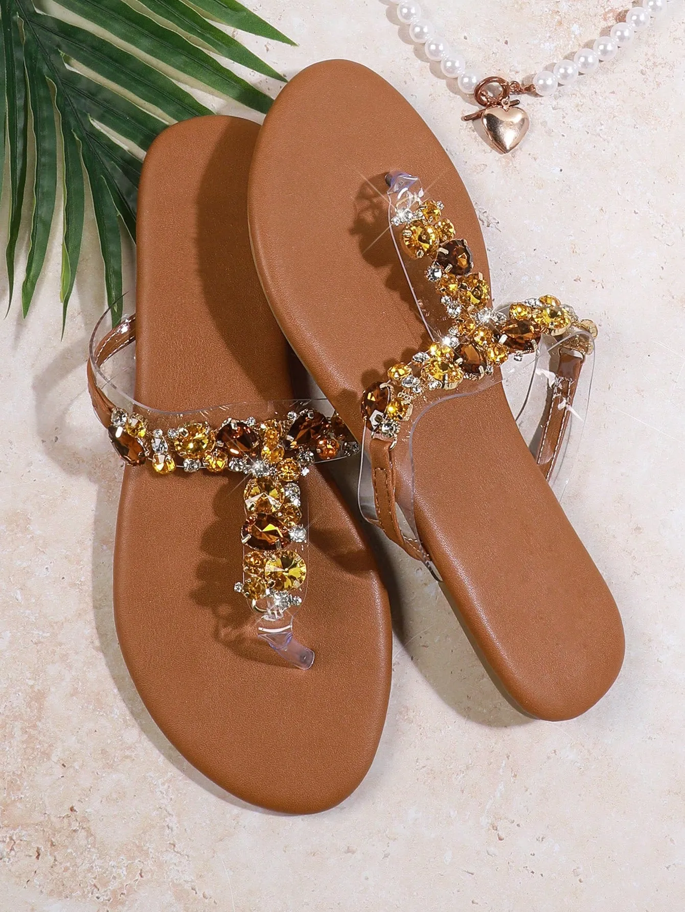 Fashionable Women's Rhinestone Flat Sandals