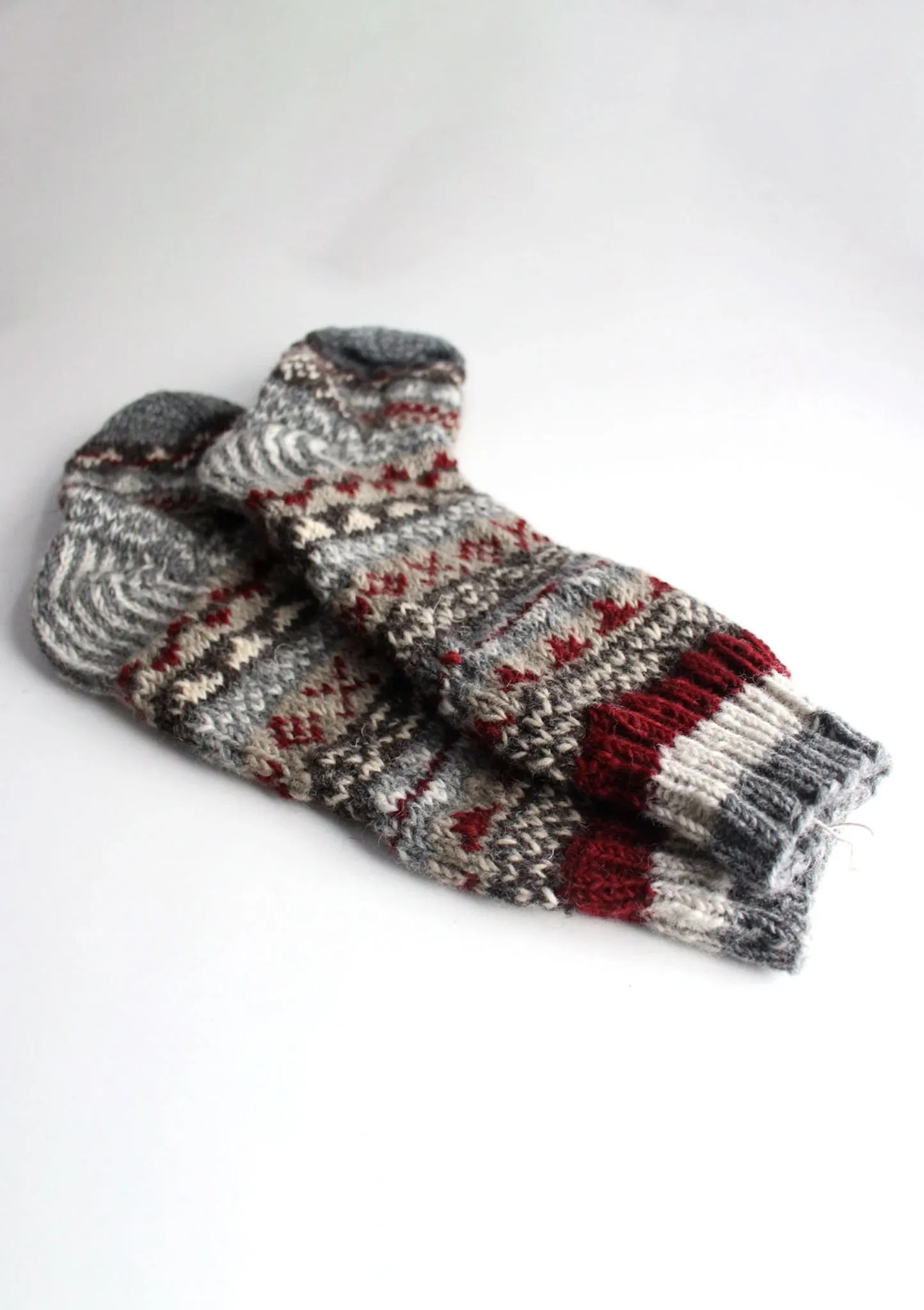 Gray Red Multicolored Pure Woolen Socks