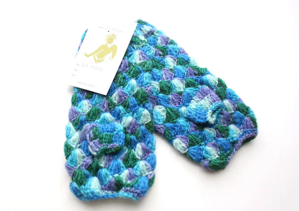 Handknit Blue and Green Multicolor Woolen Handwarmer