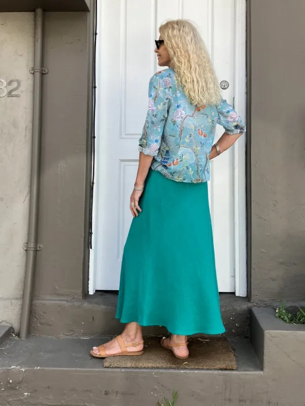 Jiva Midi Linen Prudence Skirt - Emerald