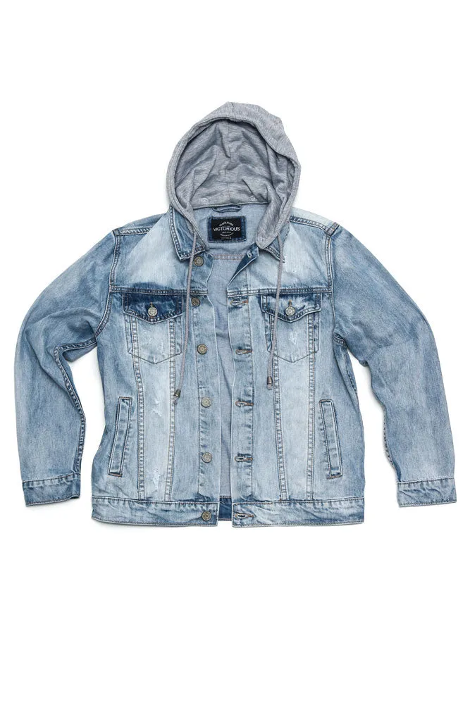 Layered Hooded Denim Jacket