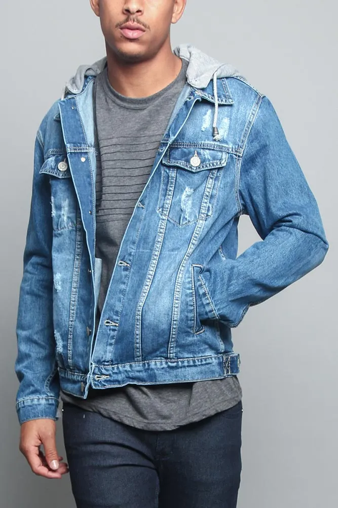 Layered Hooded Denim Jacket