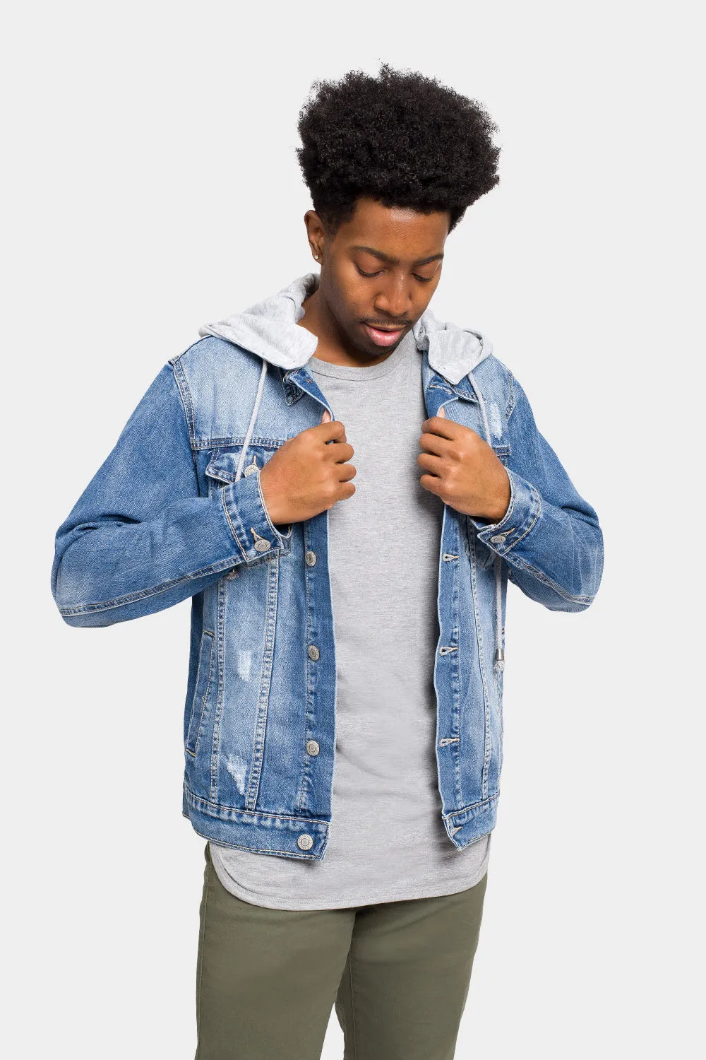 Layered Hooded Denim Jacket