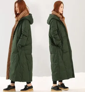 Long Winter Puffer Coat ,Duck Down Jacket, Hooded Down Warm Women Coat 0828