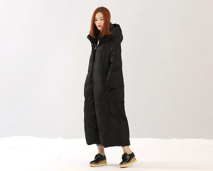 Long Winter Puffer Coat ,Duck Down Jacket, Hooded Down Warm Women Coat 0828