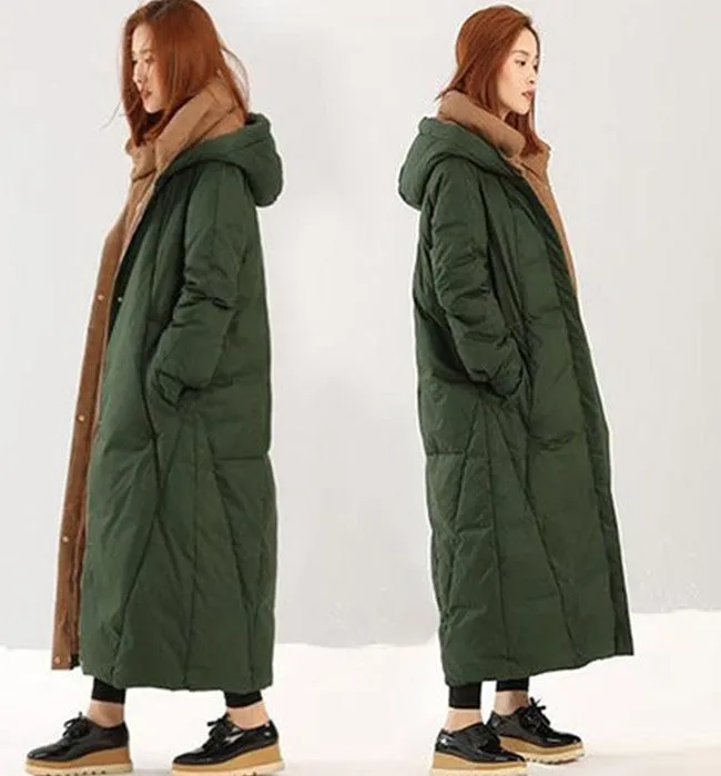 Long Winter Puffer Coat ,Duck Down Jacket, Hooded Down Warm Women Coat 0828