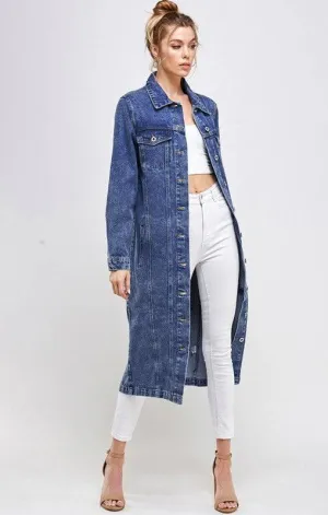 Longline button denim jacket