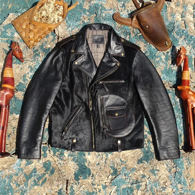 Men's Shearling Leather Jacket - Motorcycle Style Outwear