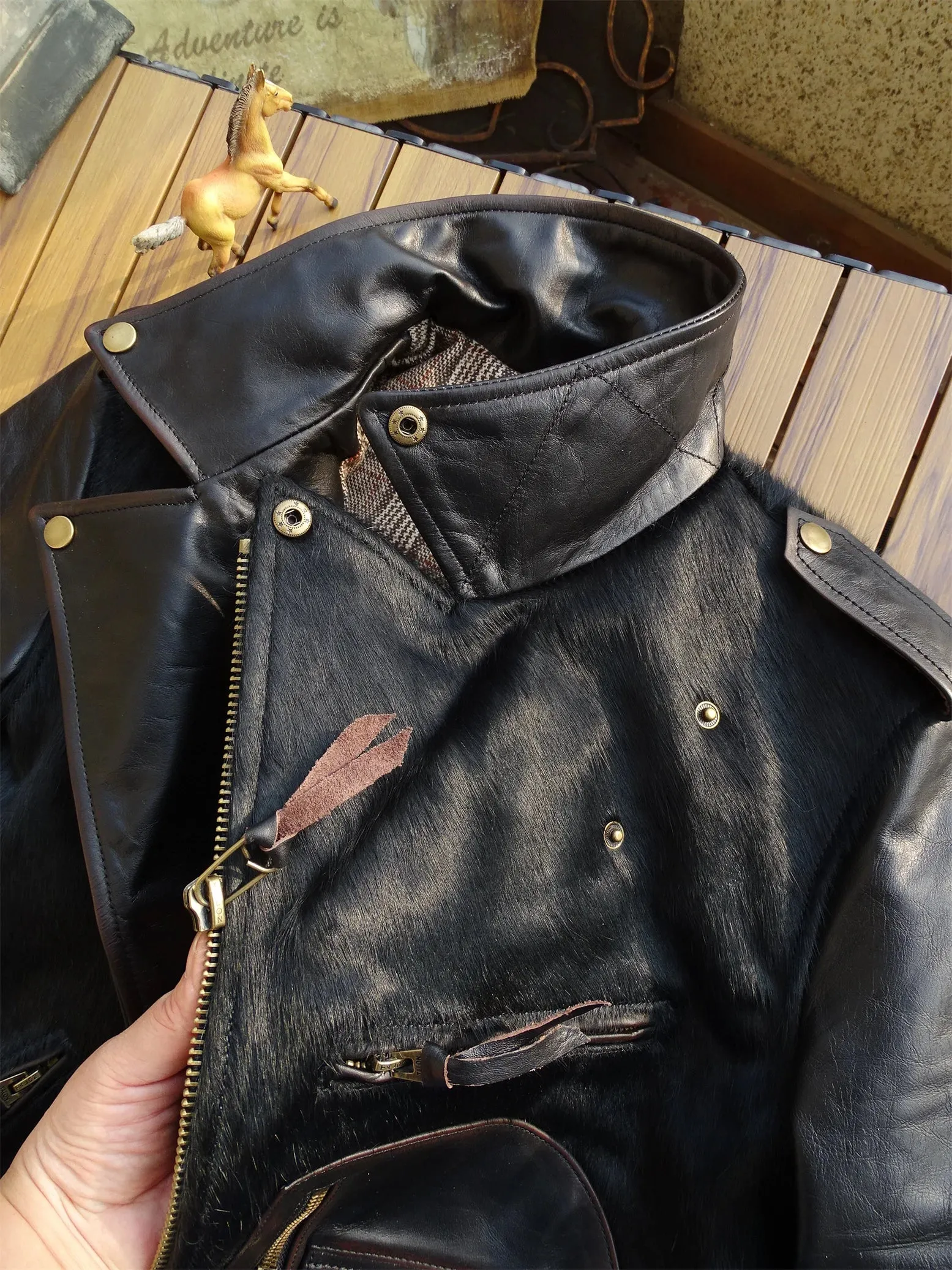 Men's Shearling Leather Jacket - Motorcycle Style Outwear