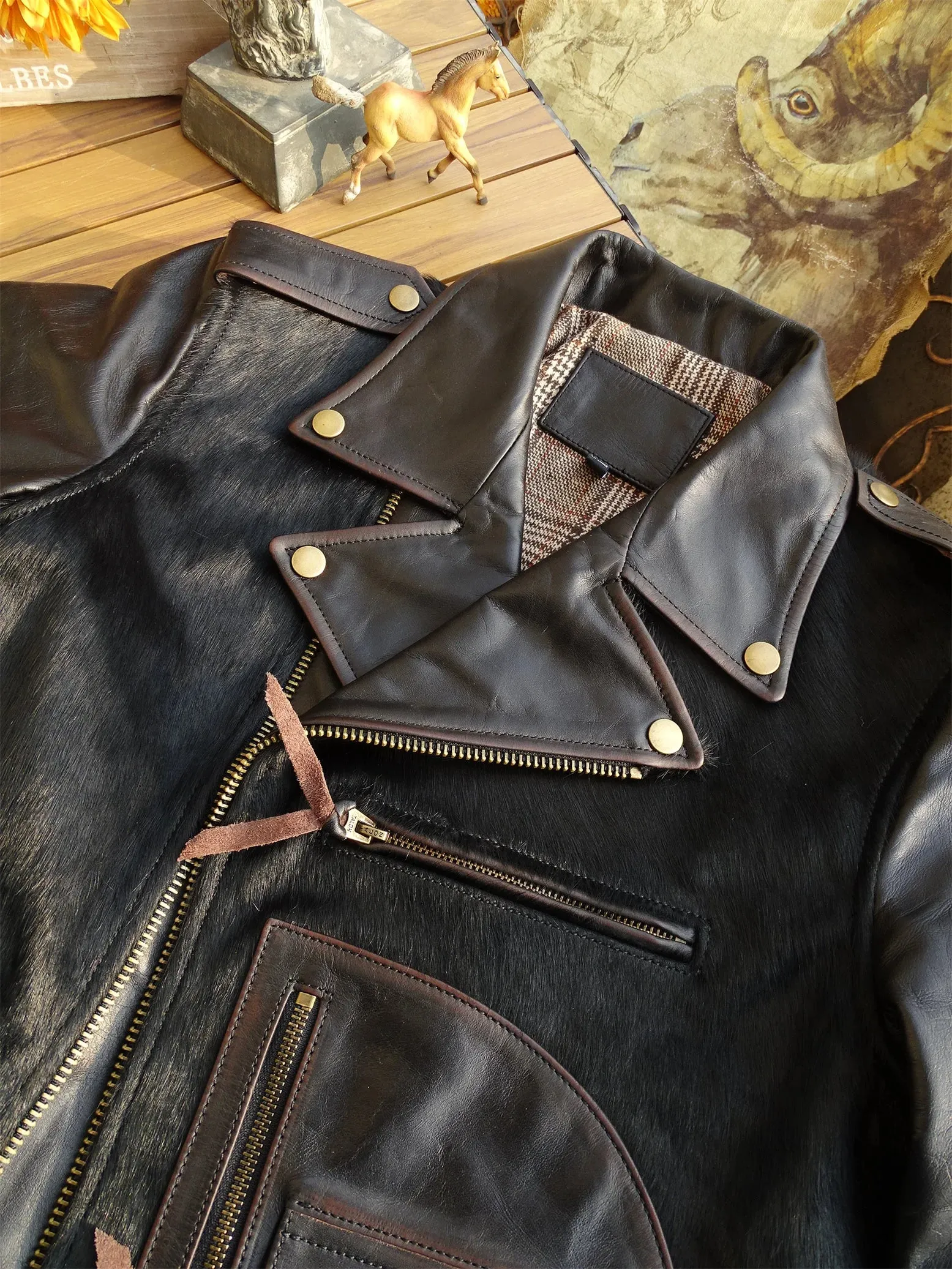 Men's Shearling Leather Jacket - Motorcycle Style Outwear