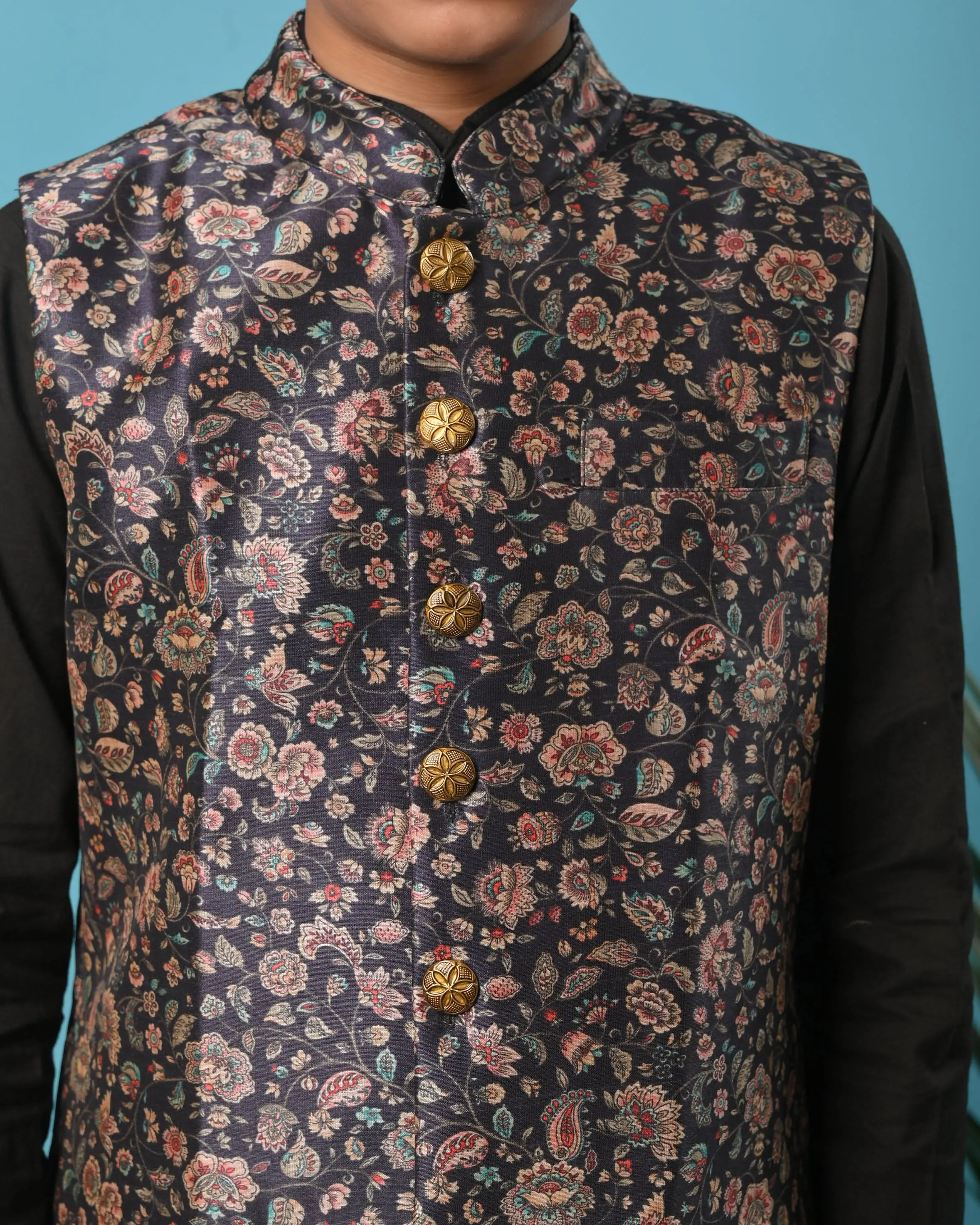 Midnight Garden Kurta pajama with nehru jacket | Shobitam Custom Shirt Made To Order