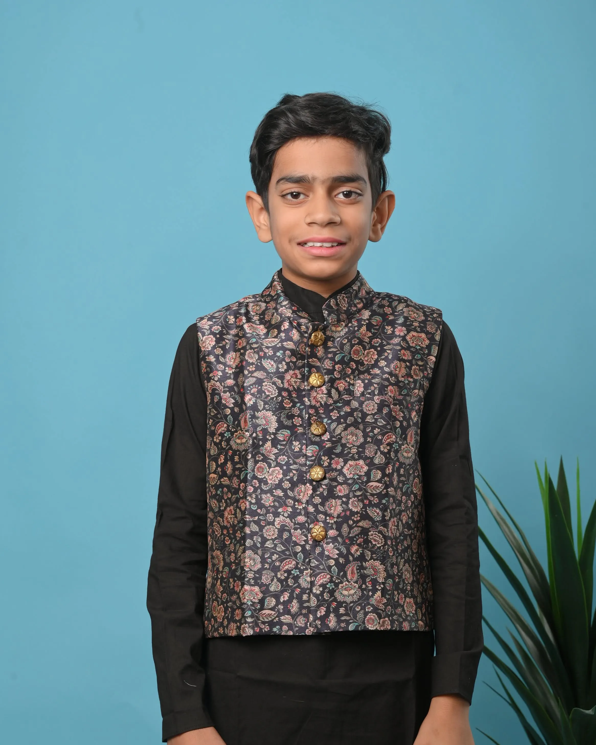 Midnight Garden Kurta pajama with nehru jacket | Shobitam Custom Shirt Made To Order