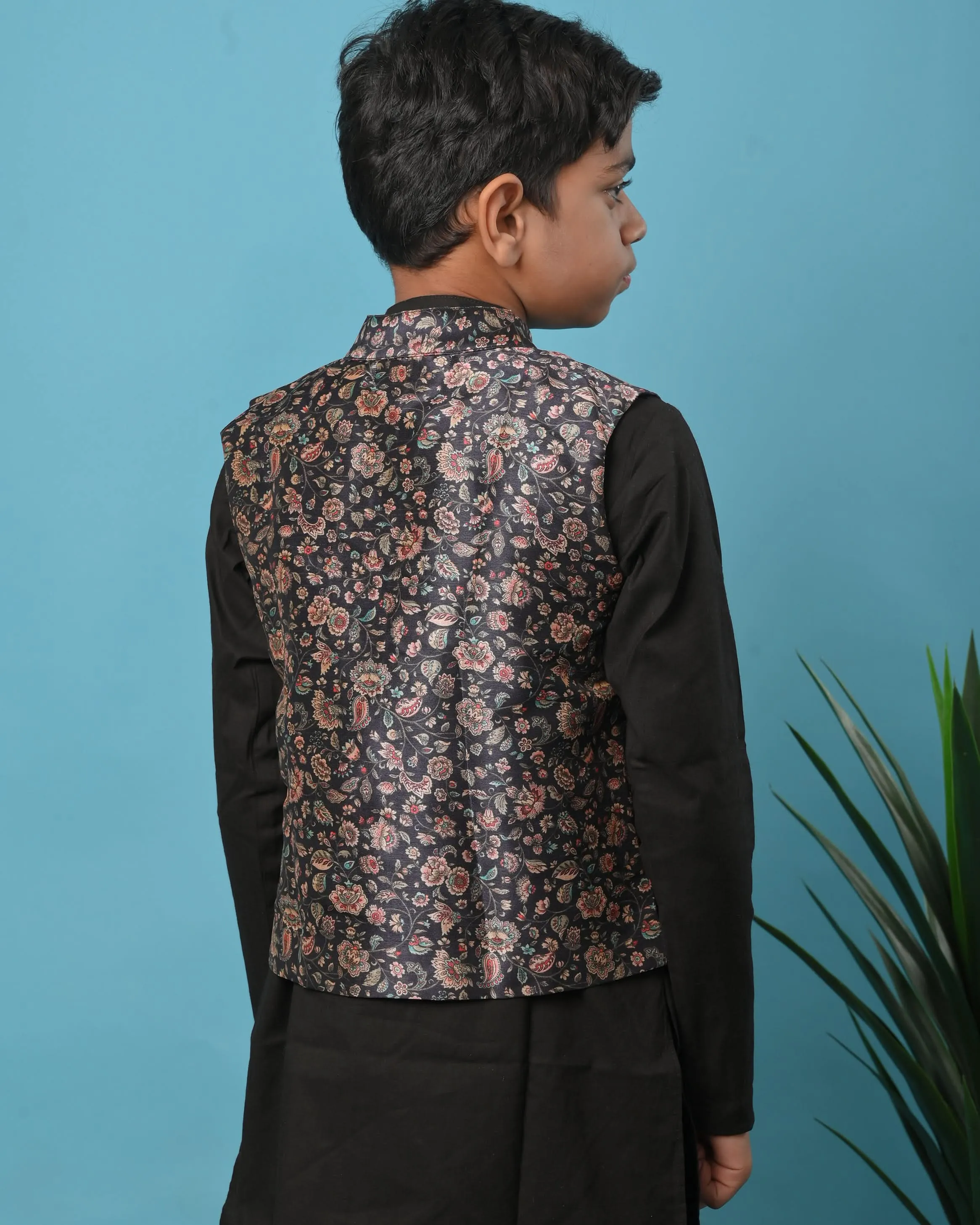 Midnight Garden Kurta pajama with nehru jacket | Shobitam Custom Shirt Made To Order