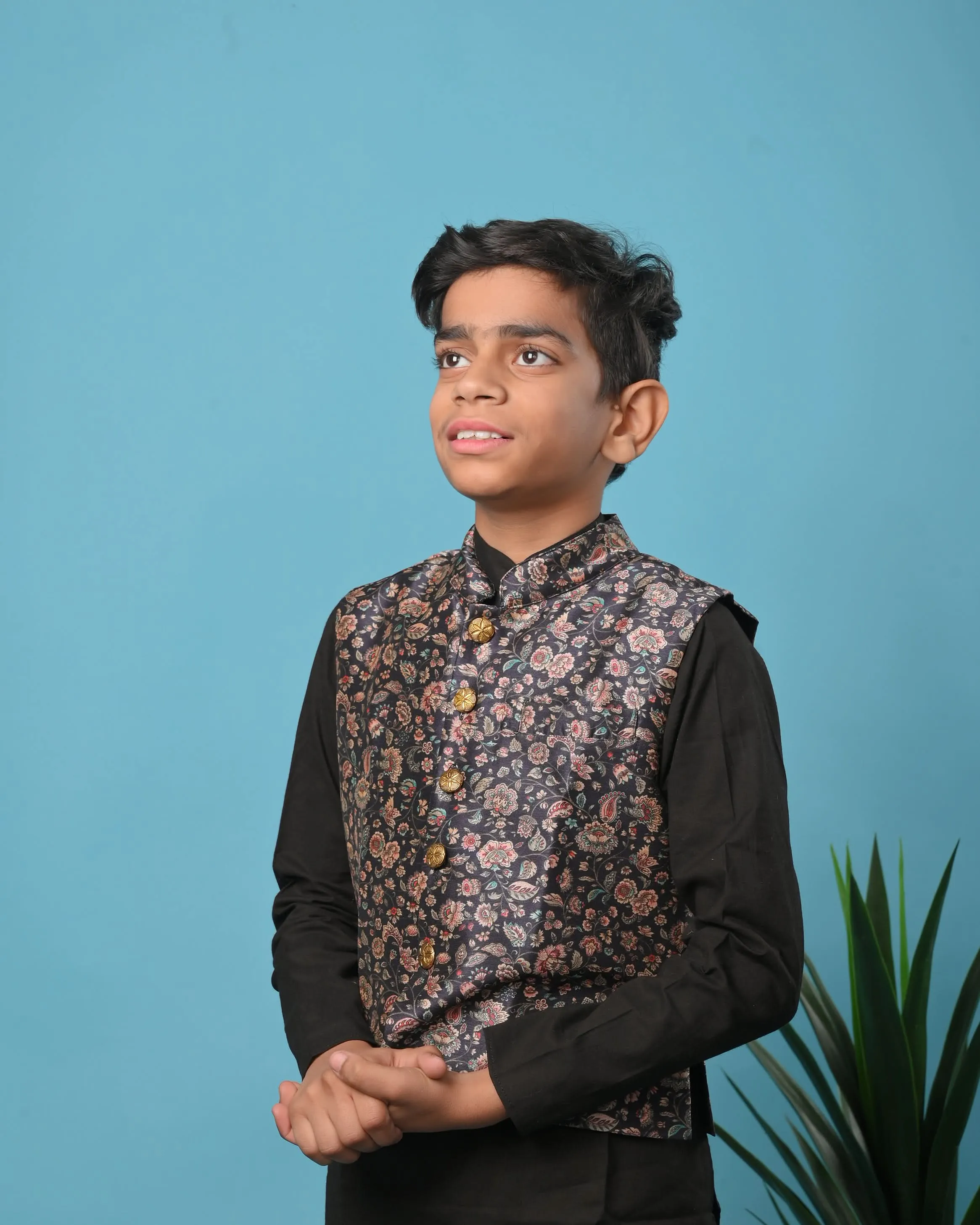 Midnight Garden Kurta pajama with nehru jacket | Shobitam Custom Shirt Made To Order