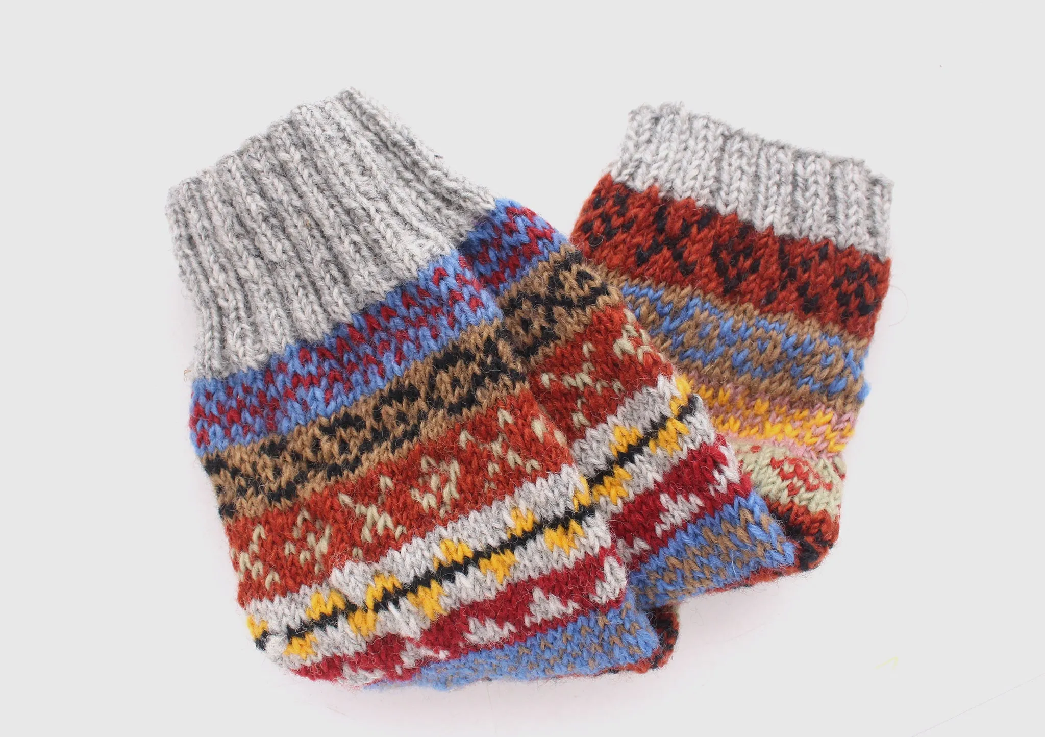 Multicolor Gray Red Pure Wool Legwarmers